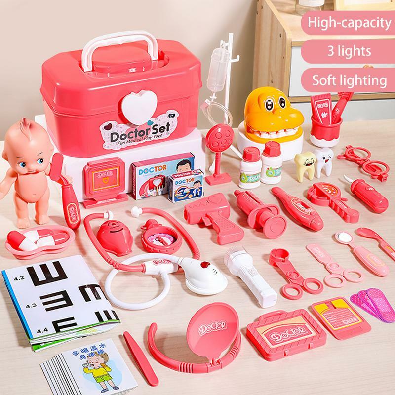 Doctor Set For Kids Pretend Play Stethoscope and Storage Box 52Pcs Dress Up Toy Medical Kit Christmas Birthday Gift supplies