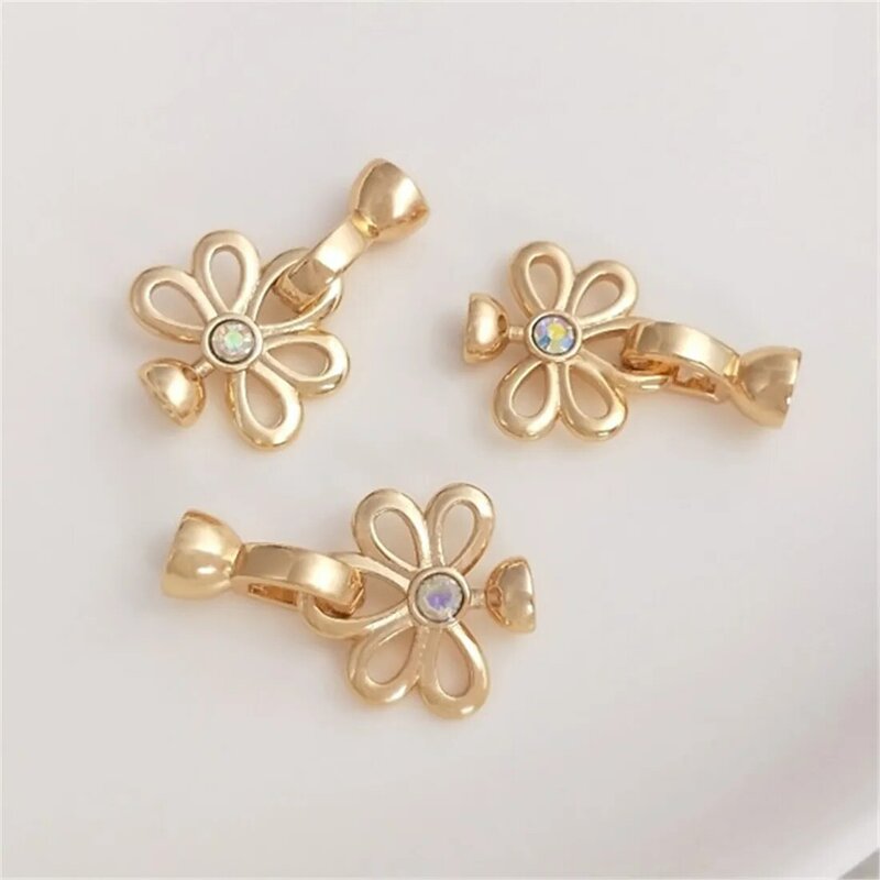 14K Gold Flower Peacock Tail Pearl Buckle DIY Necklace Buckle Link Buckle Pendant Handmade Tailing Accessories B948