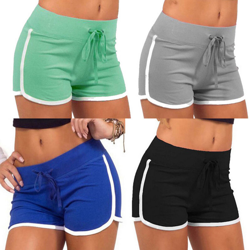 Pantalones deportivos de secado rápido para mujer, Shorts de algodón, encuadernación de contraste, abertura lateral, cintura elástica, informales, Yoga, Verano