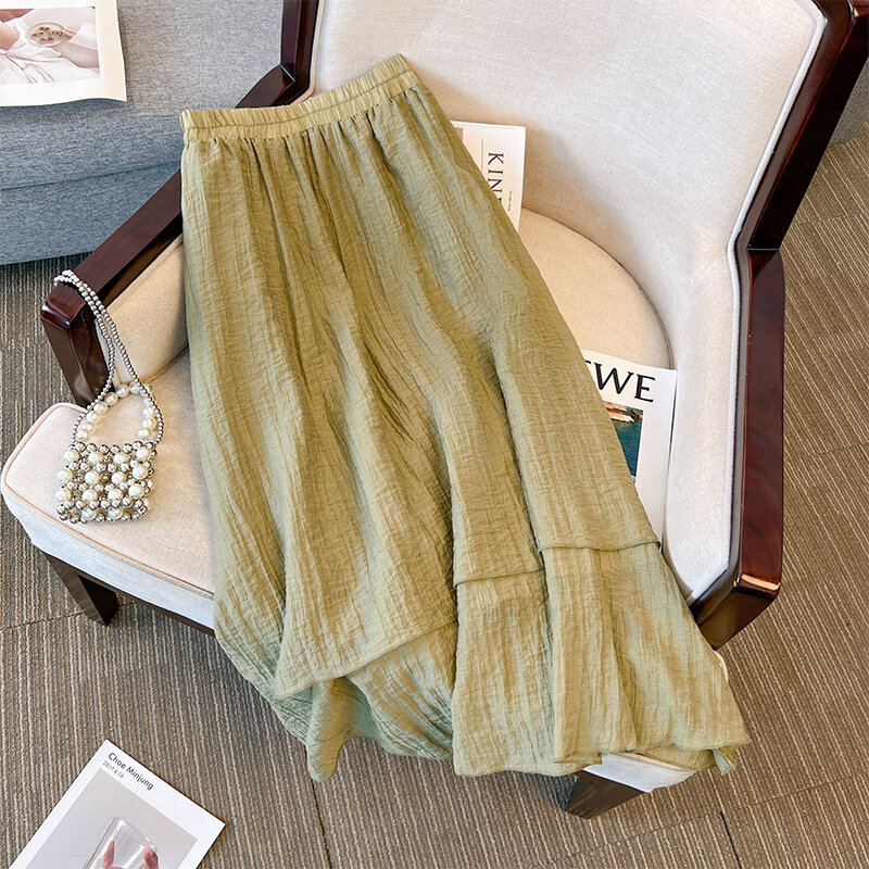 Женская Повседневная юбка большого размера на весну/лето, свободное комфортное платье из искусственной ткани с поясом, женское платье