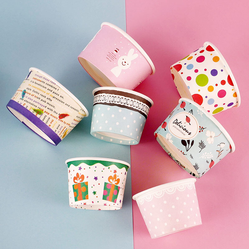 Cuencos de papel de hielo con tapas, productos personalizados, muestras impresas con logotipo, 3 oz, 5 oz, 8 oz, 10 oz, 12oz