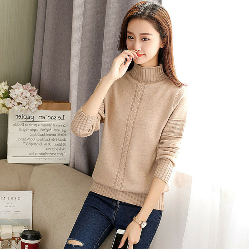 Women's Half High Neck Pullover Solid Color Warm Winter Sweater Loose Bottoming Shirt Long Sleeved Knitwear водолазка женская