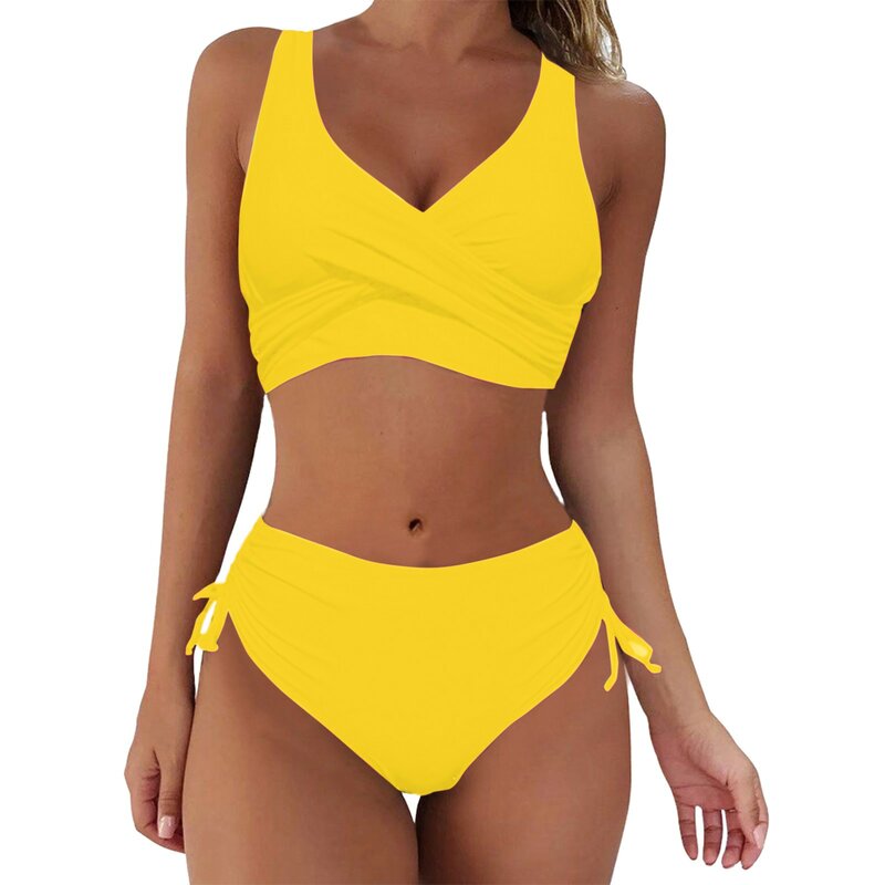 2024 Women Swimsuits Two Pieces Push Up Bandage Bikini Set Female Swimwear Hollow Out Bikini High Waist Bathers Bathing Suit