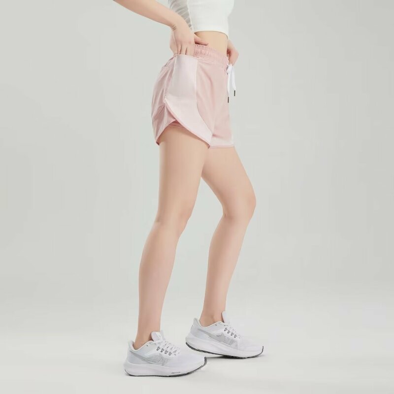 Pantalones cortos deportivos para mujer, cinturón forrado con costuras de malla antideslizante con bolsillo, pantalones para correr, pantalones cortos de Fitness, pantalones de Yoga