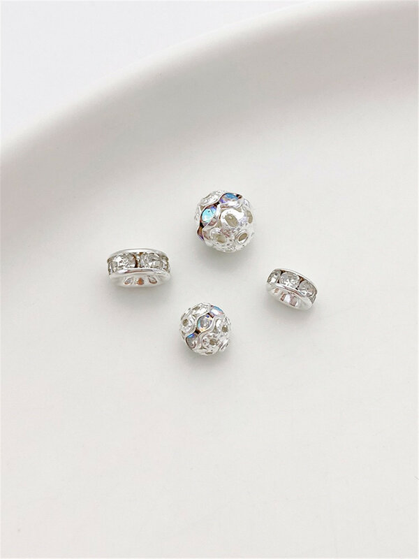 IkSquare-Perles rondes incrustées de diamants en argent, fleur évidée, bricolage, bracelets exécutifs, colliers de la présidence, accessoires conseillers