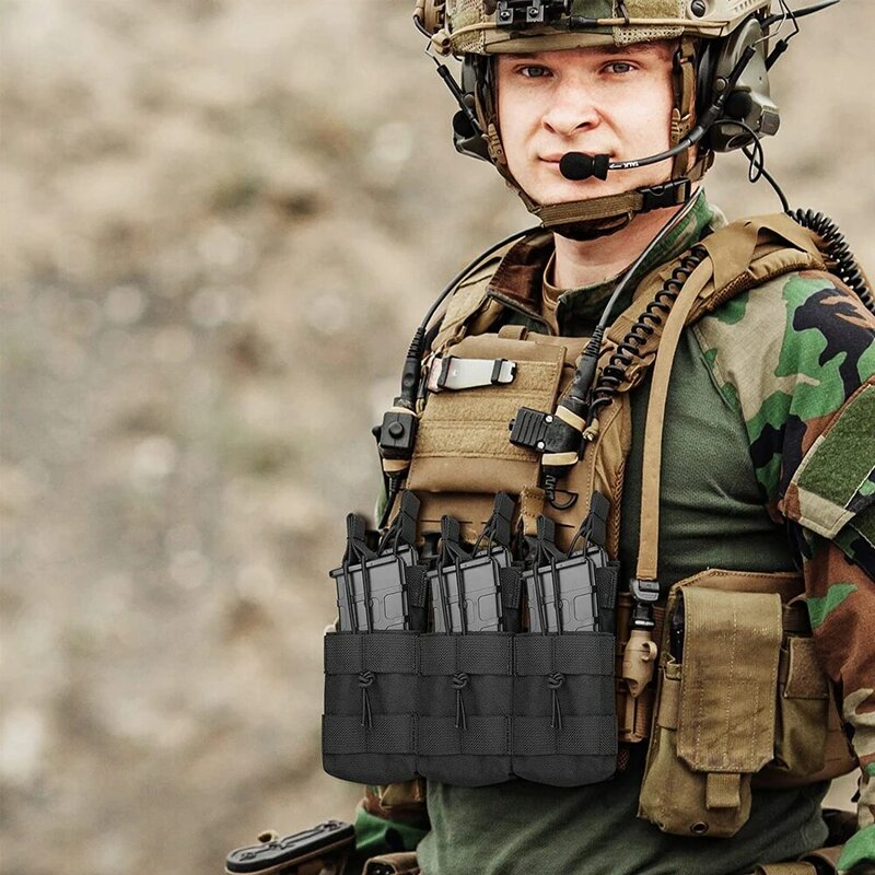 Kantung Molle Taktis Kantung Tiga Majalah Lapisan Ganda Kantung Mag Tempat Cartridge Universal untuk M4 M14 M16 AK AR