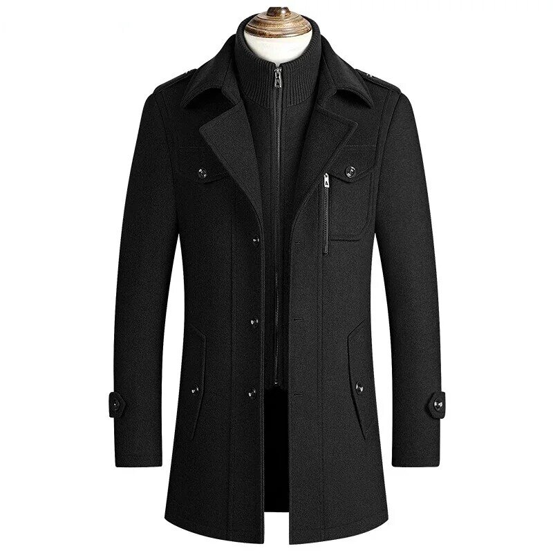 Homens casacos de inverno cashmere casacos de lã misturas trench coats alta qualidade novos casacos de inverno masculino negócios casuais trench coats