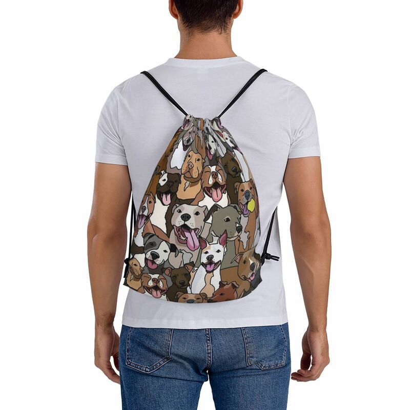 Pitbull Dog Pattern All the Mutts Mochilas, Casual portátil Drawstring Bags, Sports Bag, sacos de livros para homem e mulher, estudantes