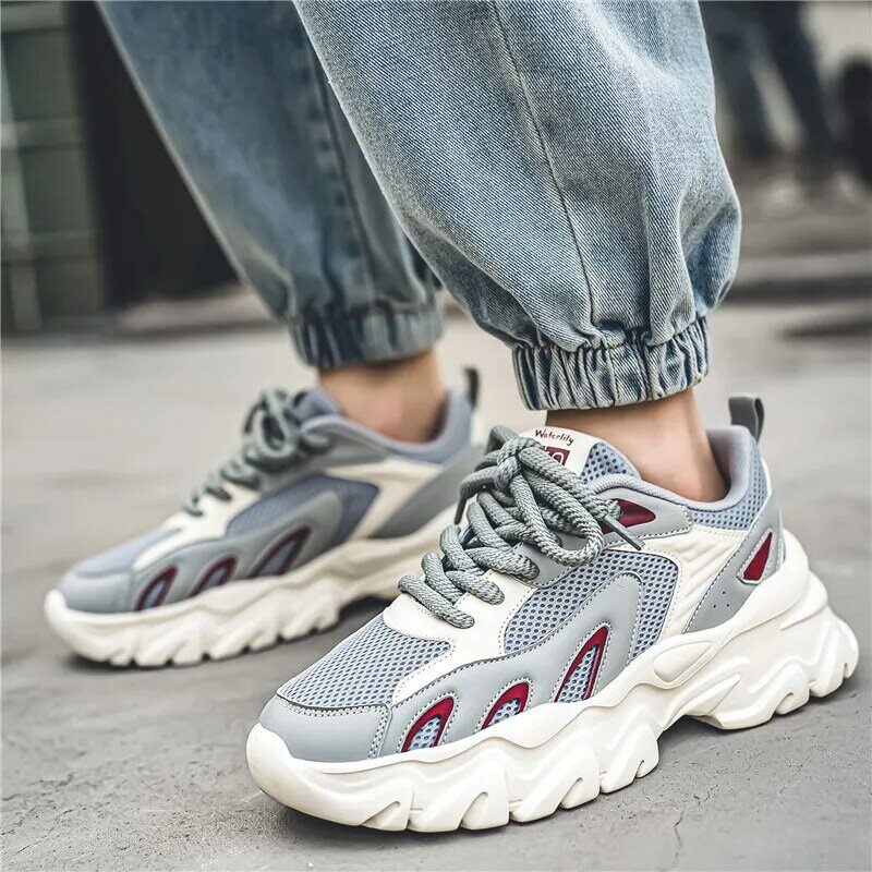 2024 Spring New Mesh Breathable Fashion Sports Shoes Low Cut Lightweight Thick Sole Versatile Elevated Casual Shoes