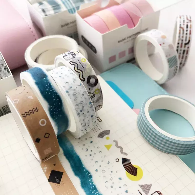 5 teile/paket Einfache Bunte Grundlegenden Stil Washi Band Set DIY Scrapbooking Aufkleber Label Masking Tape Schule Büro Liefern