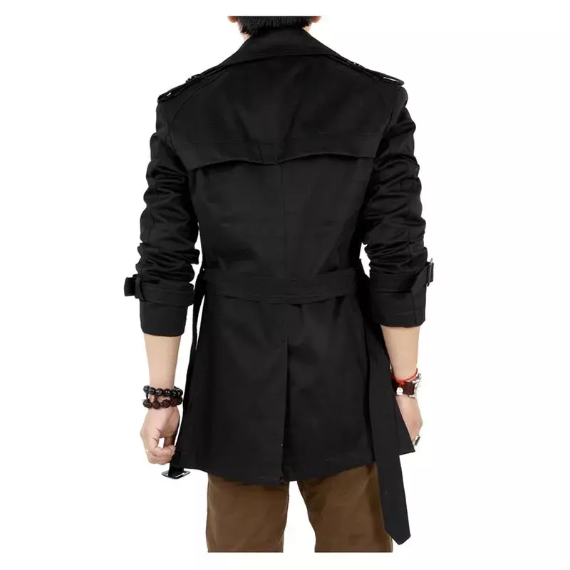 Autumn Spring Trench Coat Men Slim Korean Double-Breasted Mid-Length Fashion Jacket Winter Cosplay Costume