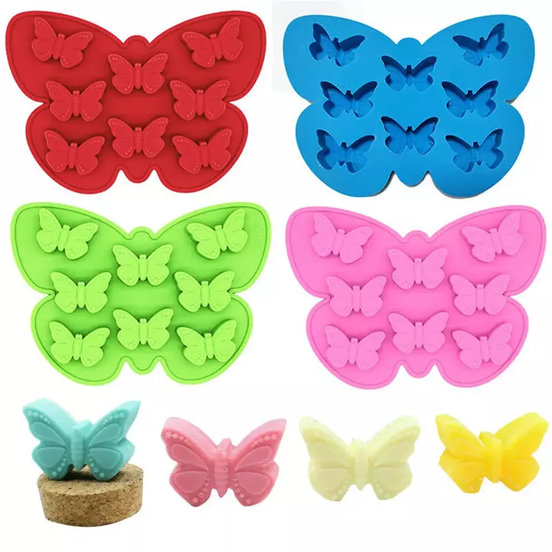 8 Butterfly Cake Mold Silicone Chocolate Candy Baking Molds Butterfly Shape Ice Cube Tray for Baking Cake Soap Bread Muffin Mold