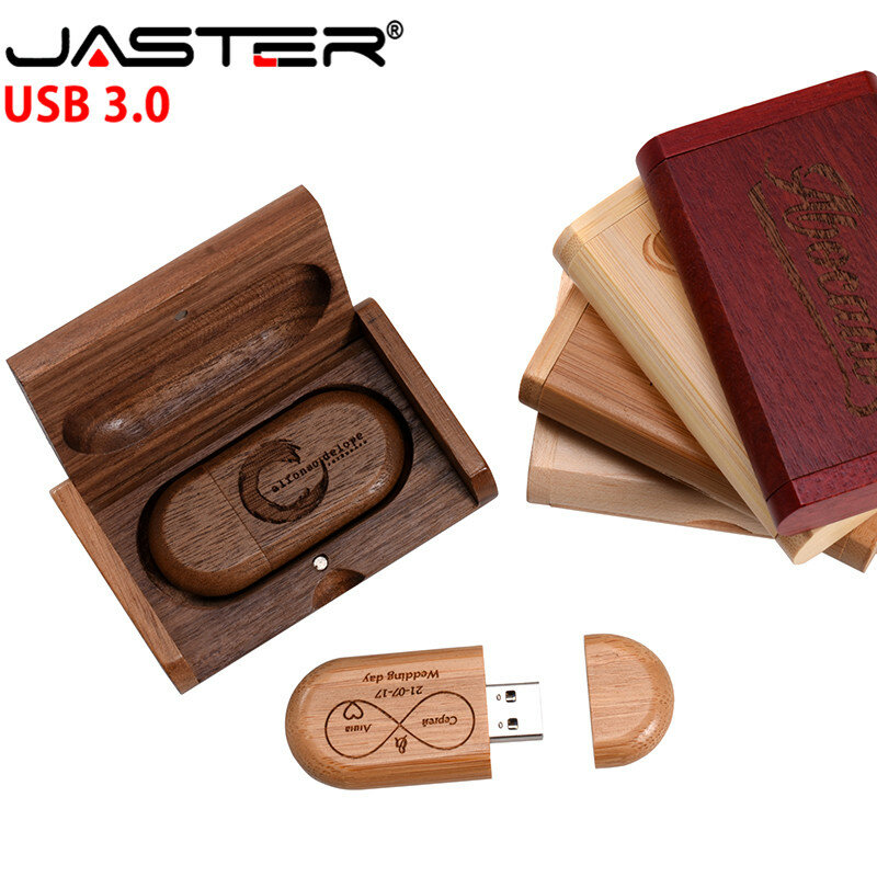 Jaster-木製ボックス付きUSBフラッシュドライブ,高速メモリ,32GB 64GB,無料ロゴ,16GB uディスク,8GB,4GB,ウェディングギフト3.0