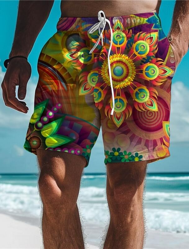 Pantalones cortos con estampado Floral 3D para hombre, bañadores elásticos con cordón, Estilo Hawaiano Aloha, Playa y vacaciones