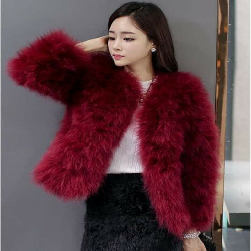 Casaco de pele de avestruz feminino, jaquetas shearling, roupas de luxo, moda elegante, 14 cores, outono e inverno