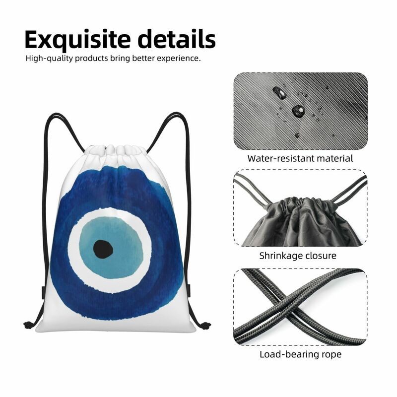 Watercolor Evil Eye Nazar Painting Drawstring Backpack Sports Gym Bag for Men Women Hamsa Lucky Charm Shopping Sackpack