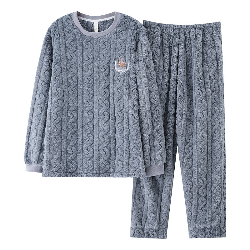Men's Pajamas Warm Flannel Autumn Winter Pyjamas Male Homme Pijama Sleepwear Long-Sleeve Thick Coral Velvet Lounge Sleep Set 3XL