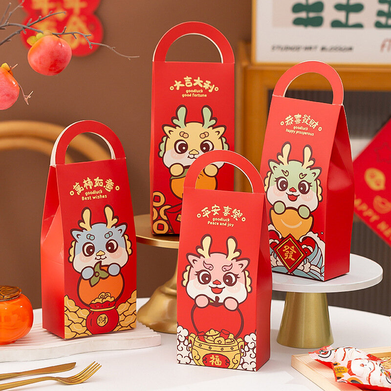 Caja de Año Nuevo Chino, bolsas de dulces de postre portátiles con mano, Festival de Primavera