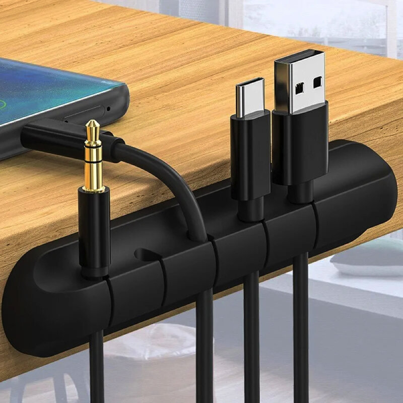 ที่ยึดสายไฟสำหรับจัดการที่เก็บสายใหม่คลิปซิลิโคนม้วนสายเคเบิล USB ที่ยืดหยุ่นจัดระเบียบสำหรับอุปกรณ์ป้องกันหูฟังคีย์บอร์ดเมาส์