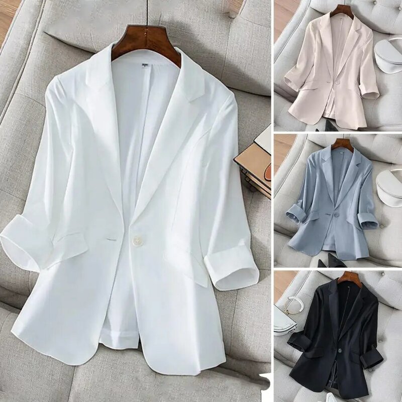 여성용 통기성 슬림 핏 코트, 가벼운 3/4 소매 정장 재킷, 세련된 기질, 시크한 3/4 소매 코트