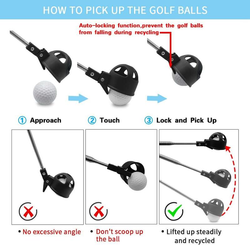 9FT Golf Ball Retriever,อลูมิเนียม Telescopic ขยาย Golf Ball Retriever สำหรับน้ำ Golf Ball Pick Up Retriever กอล์ฟ