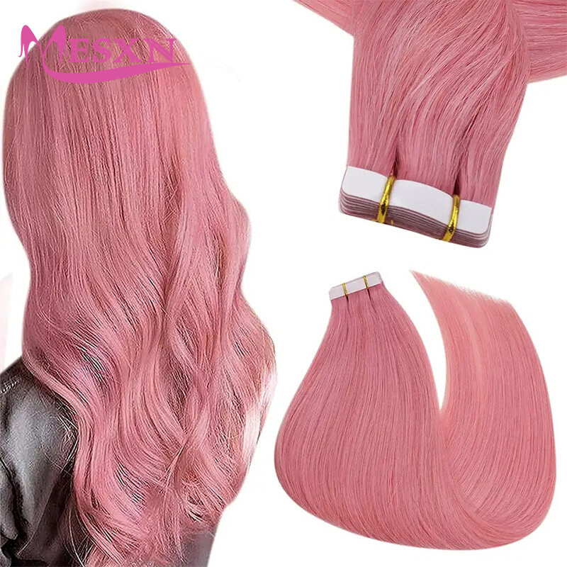 Taśma kolorowa MESXN w przedłużeniach włosów naturalny prawdziwe ludzkie włosy kolor fioletowy niebieski różowy szary 18-20 cali 2 g/sztuka