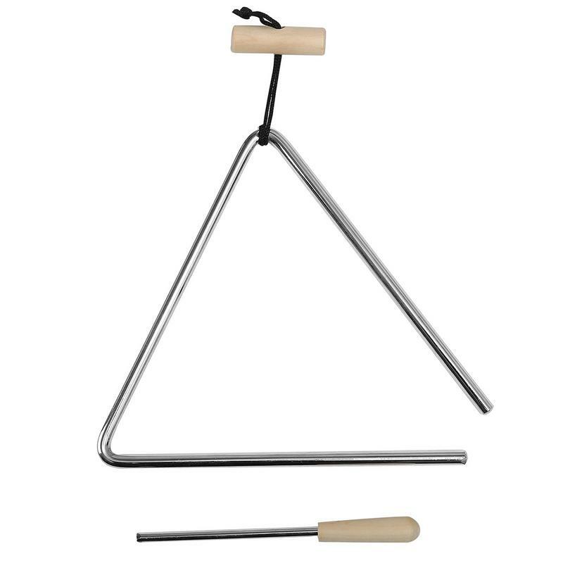 Triángulos de percusión de mano, instrumento de mano de música de acero, campana de percusión triangular de acero con estriberas para educación del ritmo
