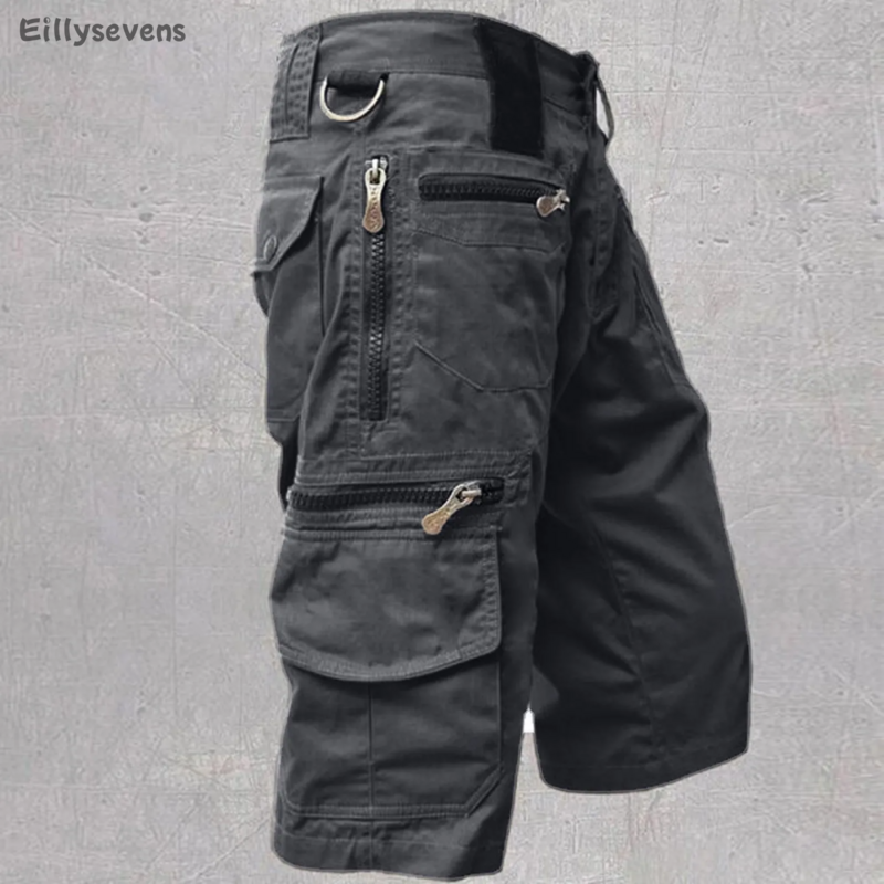Pantalones cargo de alta calidad para hombre, Capris holgados de tubo recto, informales, con múltiples bolsillos, de algodón, para el trabajo, color sólido