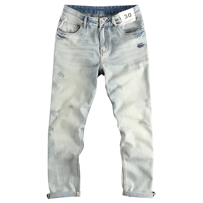 Frühling neue Mode Herren Wasch katze muss alte Jeans Retro lose gerade Rohr Trend bestickte Hosen tun