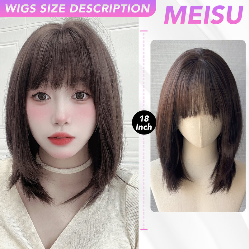 MEISU Brown Curly Wave Wigs Air Bangs 24 Inch  Fiber Synthetic Heat-resistant Deep Wave Hair Sweet And Natural Party or Selfie
