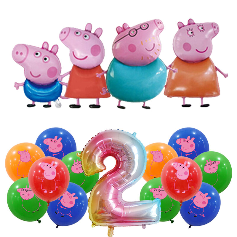 Decoración de fiesta de cumpleaños de Peppa Pig, globo de papel de aluminio para niños, suministros para eventos, vajilla desechable, pancarta, telón de fondo, regalo
