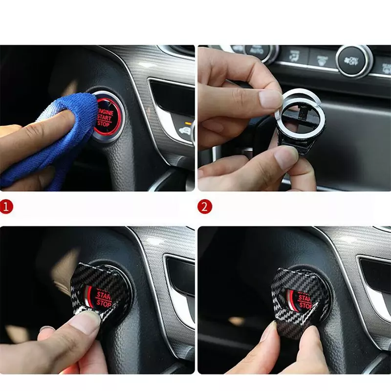 Cubierta de protección Universal para botón pulsador de motor de coche, embellecedor de botón de interruptor de arranque automático, pegatinas negras de fibra de carbono, accesorios