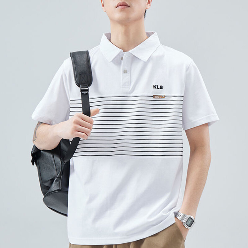 Fashion Lapel Button Spliced Striped Polo Shirts Men's Clothing 2024 Summer New Oversized Casual Pullovers All-match Tee Shirt