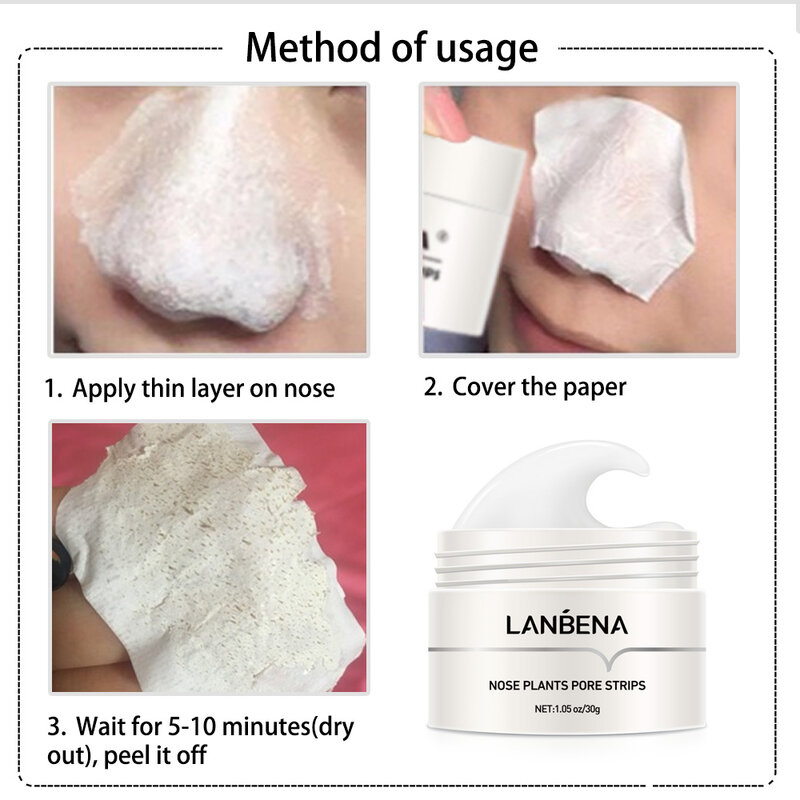 Lanbena effiziente Mitesser Entferner Nase Maske Poren streifen schwarze Maske Peeling Akne-Behandlung schwarz Tiefen reinigung Hautpflege Korea