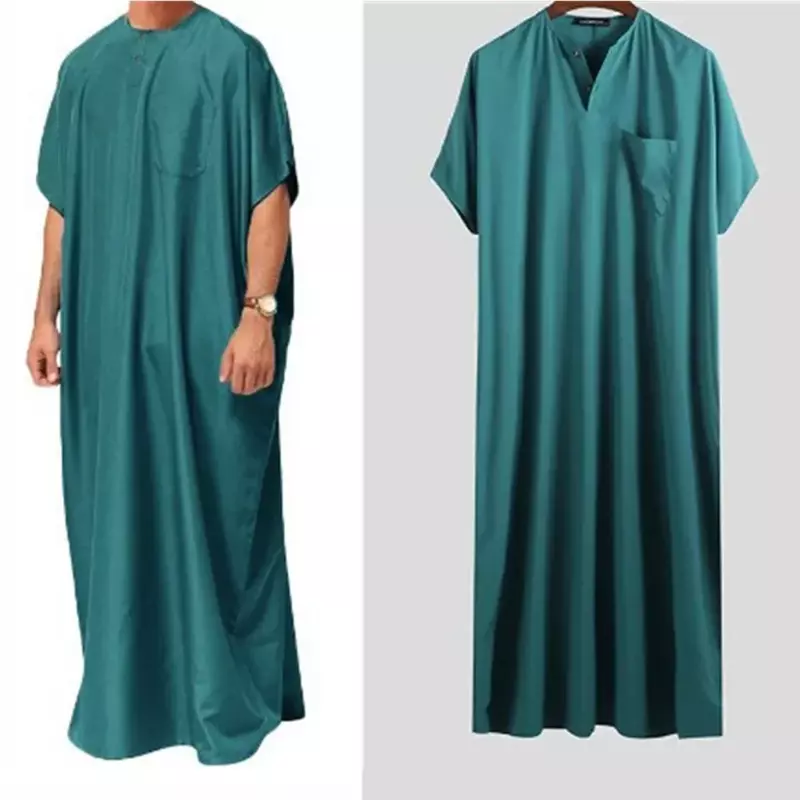 Vestido musulmán de Oriente Medio y Dubai para hombre, ropa informal, Color sólido, manga corta, largo, Verano
