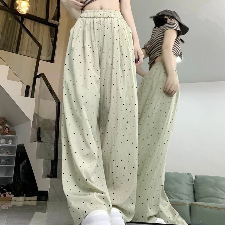 Instagram świeże spodnie w kropki na co dzień dla kobiet wiosna/lato 2024 cienkie i leniwy styl spodnie z luźna szeroka nogawkami