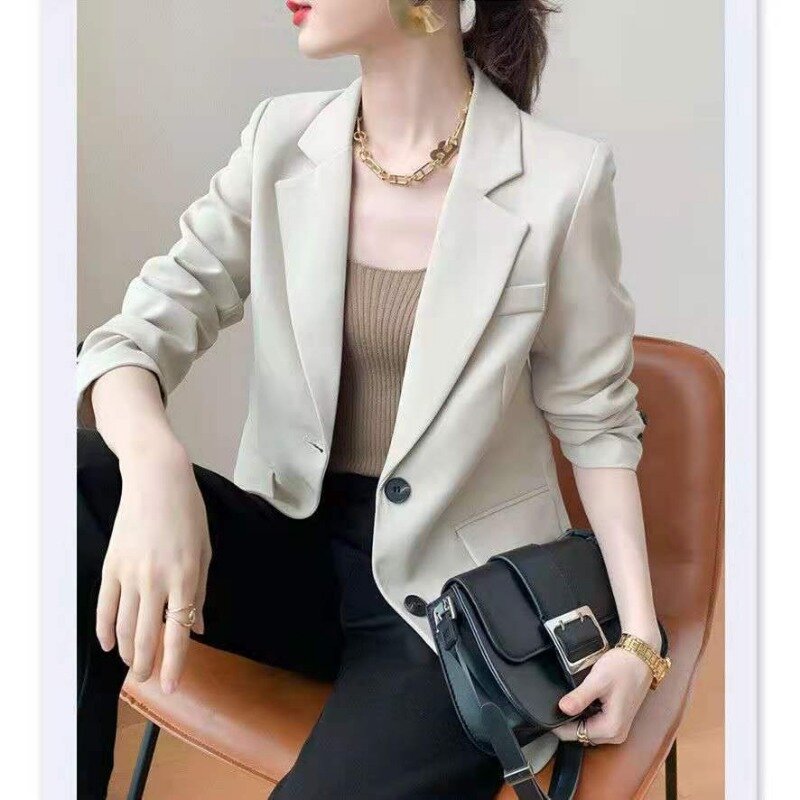 Blazer preto chique coreano feminino, casaco feminino do escritório, tops de manga comprida, ternos de negócios, roupas de luxo, primavera, outono, novo