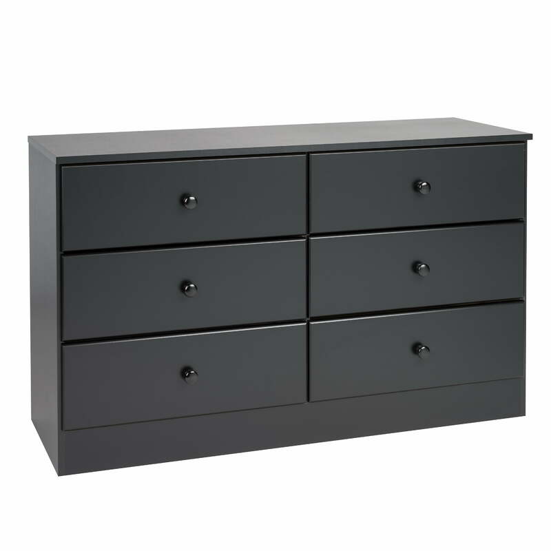 Prepac Astrid 6 Drawer Wooden Double Dresser 16" x 47.25" x 28.25" Black