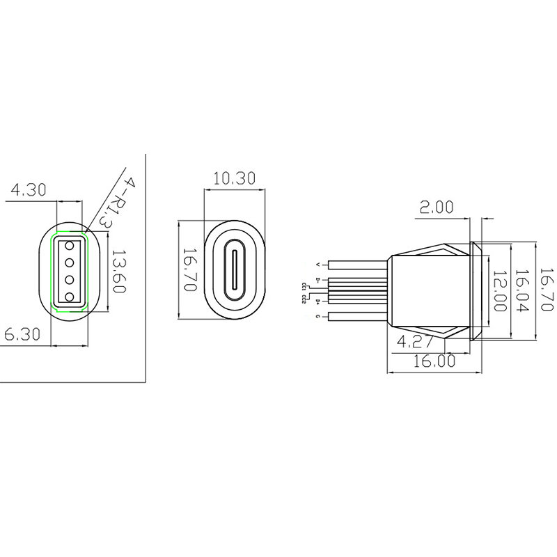 4Pin Press Type USB Connector Type-C Waterproof With PH 2.0 Female Socket High Current Fast Charging Jack Port With Data Pin