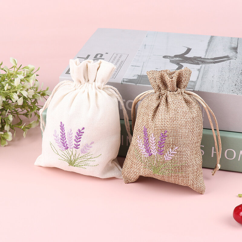1PCS Reusable Aromatherapy Drawstring Bag Dry Flower Aroma Bags Cotton Jute Seeds Bags Embroidery Lavender Pouches