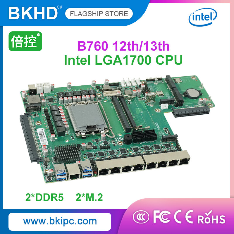 BKHD B760 Motherboard With LGA 1700 CPU 2*DDR5 SODIMM 8*Intel I226 PCIE16X 4X Support for Intel GEN 12/13th Desktop Mainboard