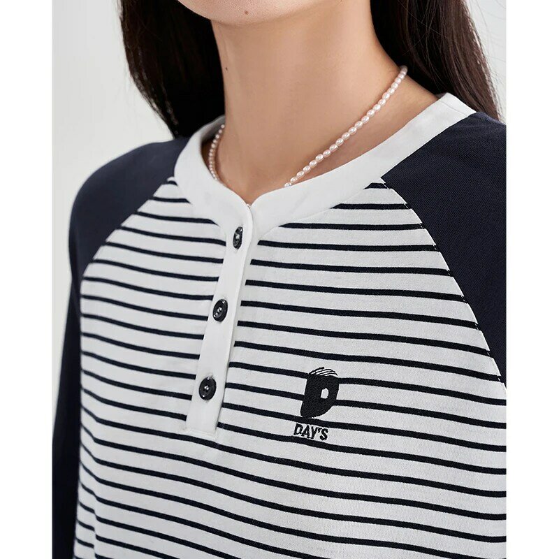 女性のためのエレガントな長袖ラウンドネックTシャツ,クラシックなストライプと快適なコットン,コレクション2023