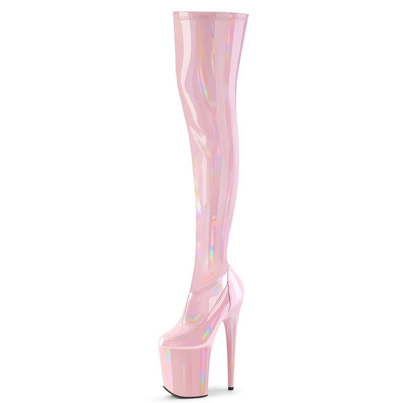 20cm round head over knee boots, color-changing PU material, zipper opening fashion sexy runway boots pole dance