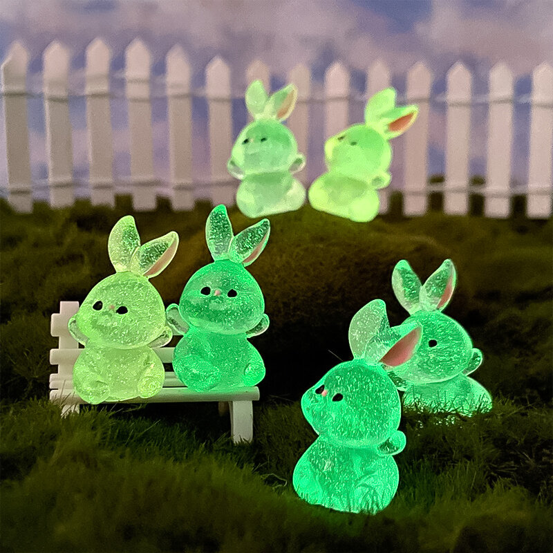 6Styles Luminous Cartoon Rabbit Model Lovely Glow in Dark Display Stand Bookshelf Desk Decoration Micro Landscape Figure