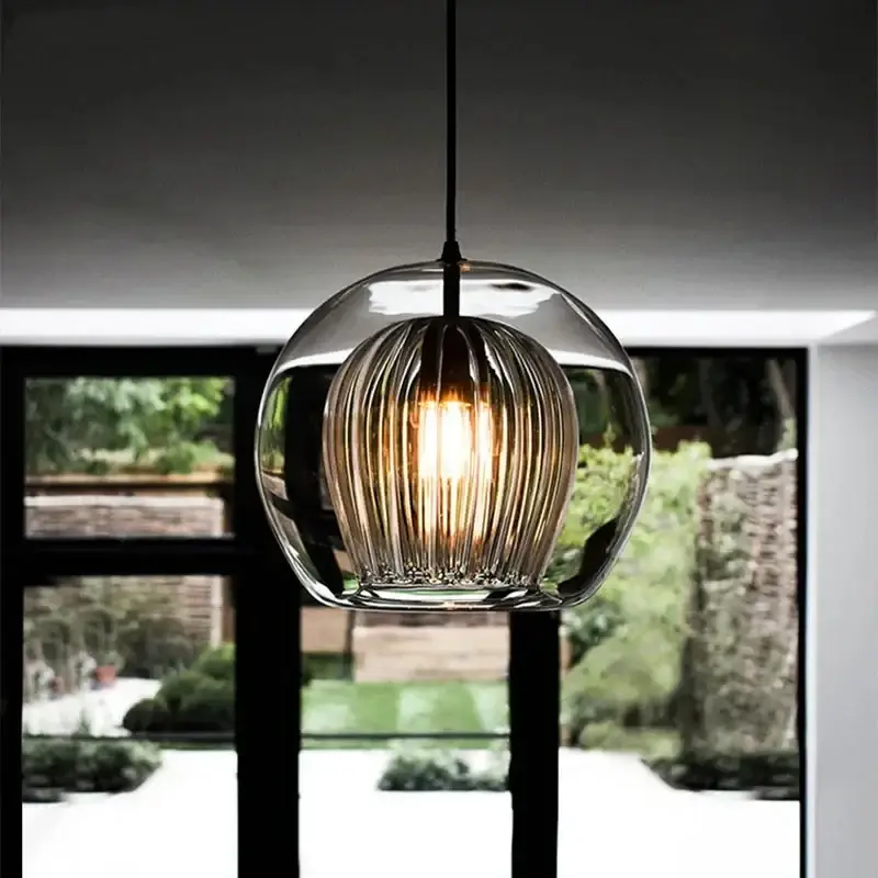 Lampu gantung kaca Modern, lampu gantung suspensi Nordik untuk ruang tamu, Dapur, lampu gantung samping tempat tidur
