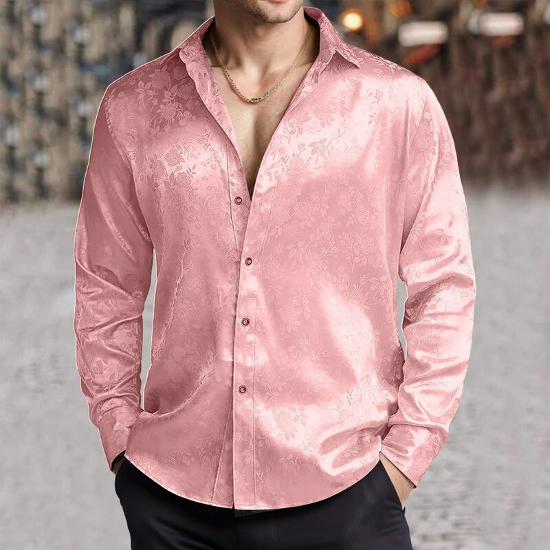 Camiseta estampada de moda para hombre, Tops cortos de manga larga con cuello vuelto, camiseta de Color sólido con botones, primavera y verano, 2024