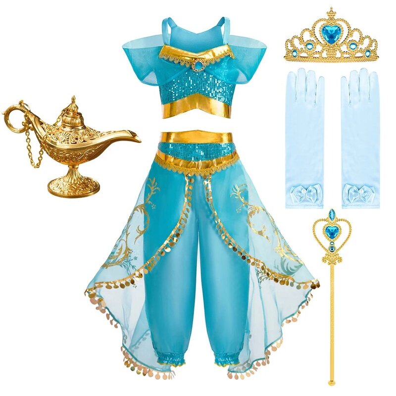 Детское платье принцессы в арабском стиле, костюм жасмина на Хэллоуин для девочек, детский карнавал, косплей, искусственная Маскировка, наряд с блестками для девочек