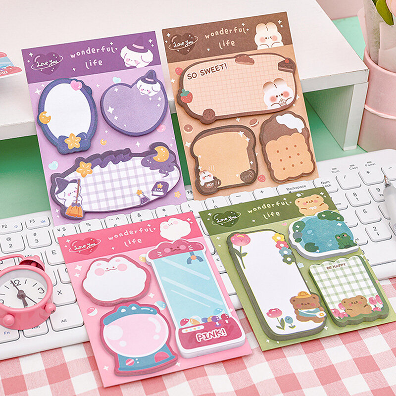 Cute Message N Times Sticky Kawaii Cartoon Strawberry Rabbit Bear Sticky Notes Memo Pad Office Stationery Supply Journal Planner