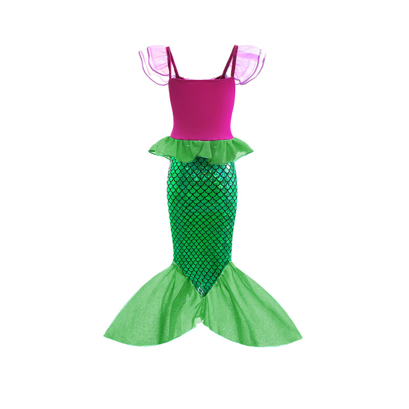 Vestido de la Sirenita Ariel para niñas, disfraz de tul de manga corta, ropa de fiesta de cumpleaños y Carnaval