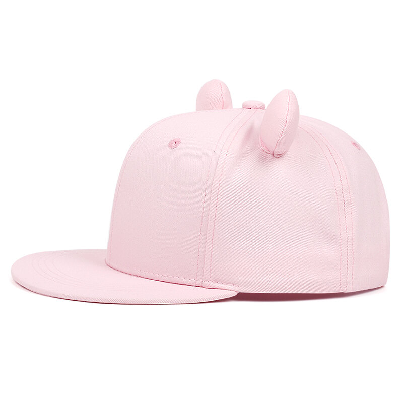2024 New Small Ear Style Pure Pink Fashion Women's Flat Brim Hat Outdoor Adjustable Sunshade Hip Hop Hat